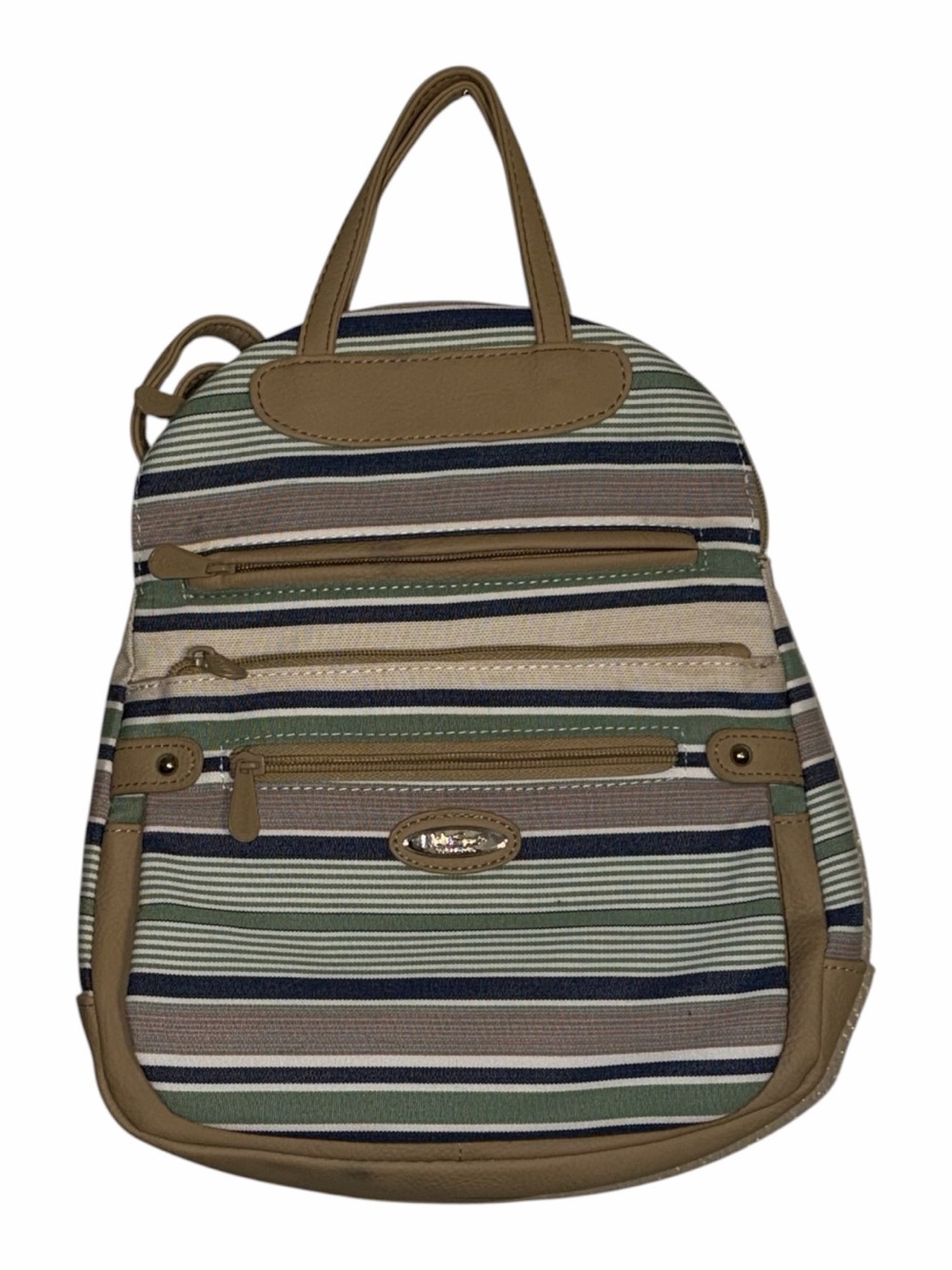 MultiSac Women’s Backpack Purse Striped Canvas Neutral Colors 13 Pockets